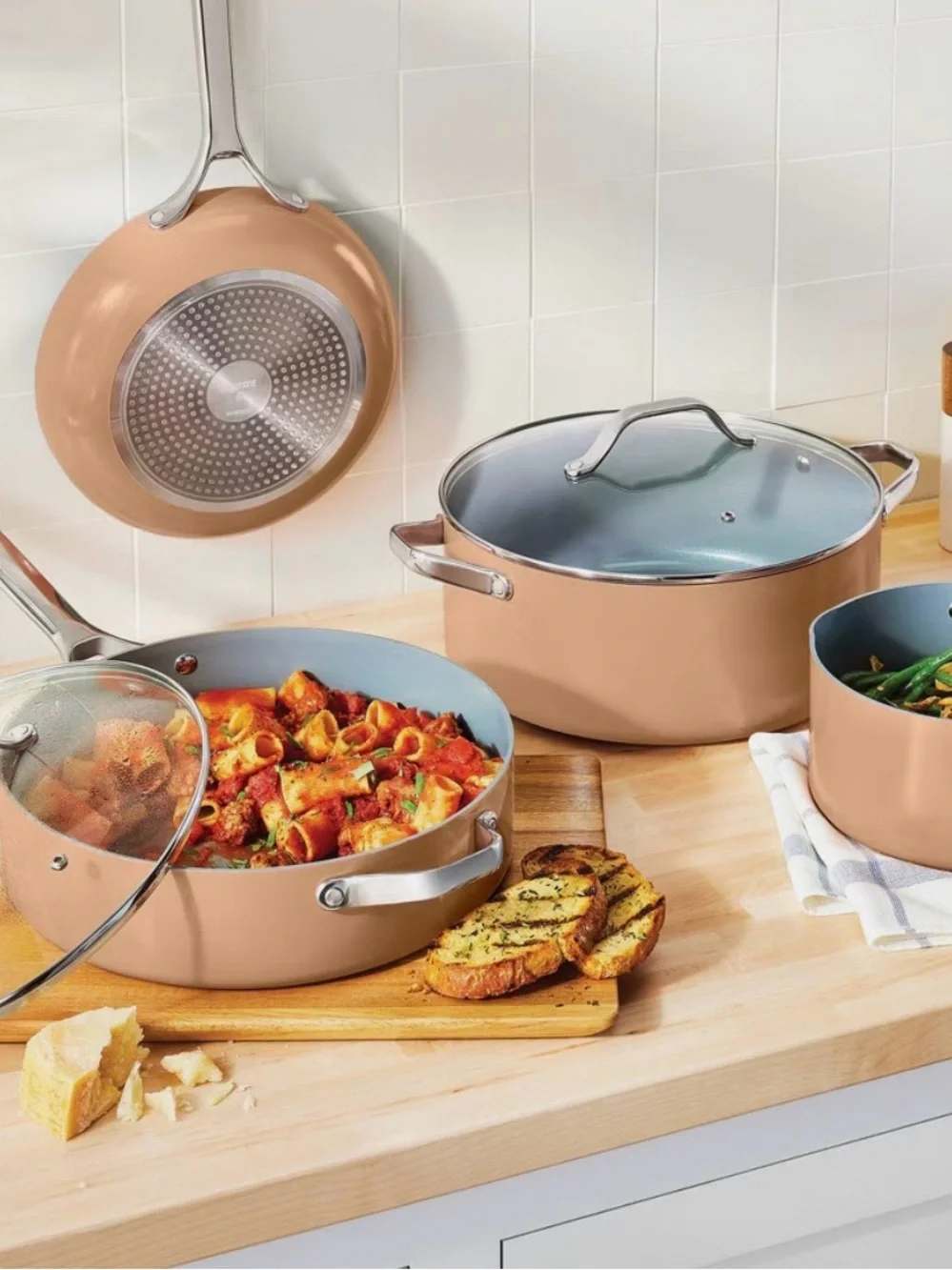 7pc Nonstick Ceramic Coated Aluminum Cookware Set Terracotta Orange -